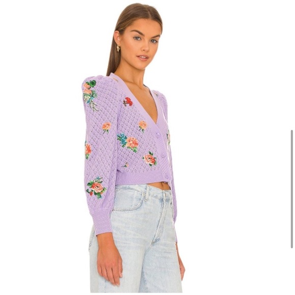 NWT $495 Alice + Olivia | Morita Floral Cardigan (Lavender Multi) Medium - Picture 4 of 8
